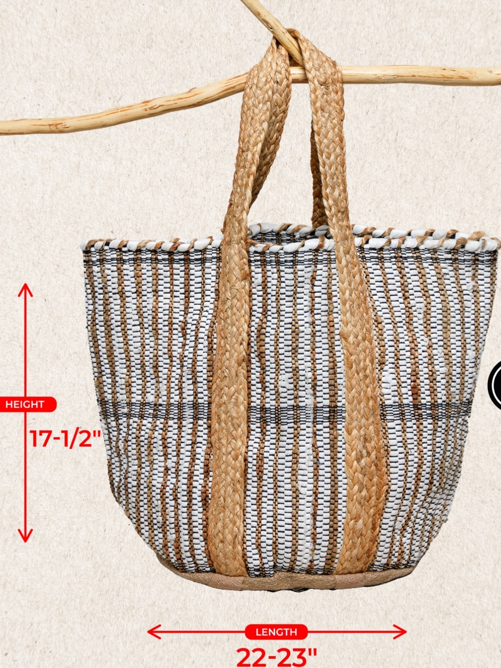 POL Striped Woven Tote in Natural and White